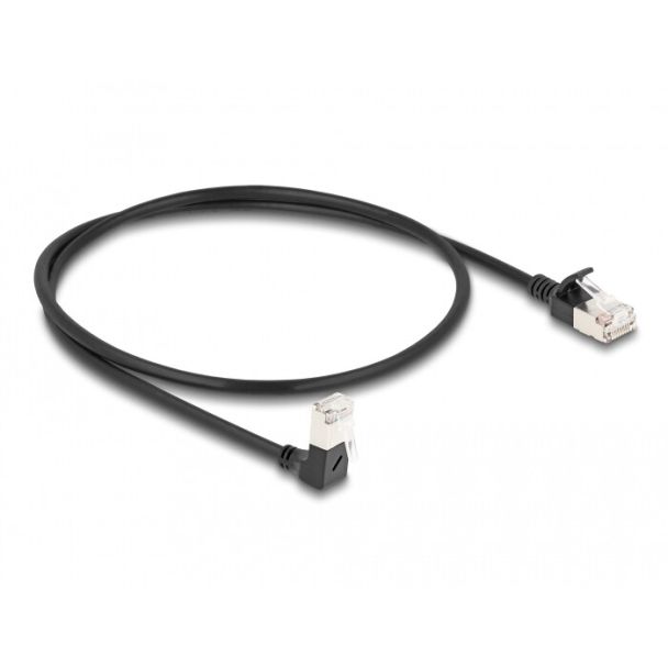 DeLOCK RJ45 Network Cable Cat.6A S/FTP Slim 90° downwards angled / straight 0.5 m black