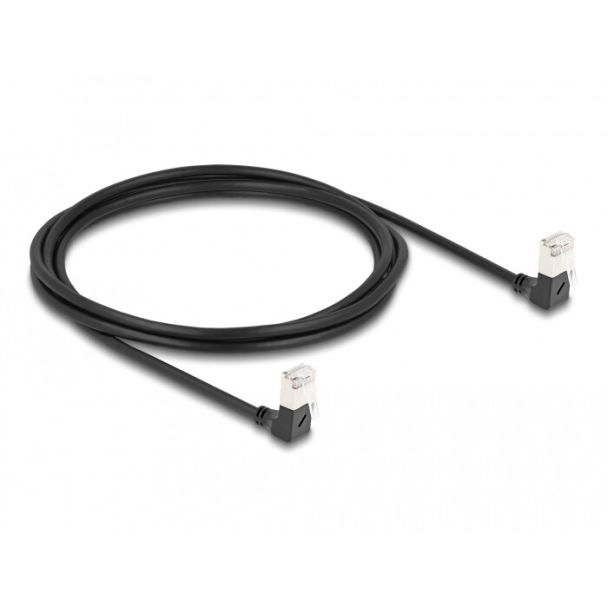 DeLOCK RJ45 Network Cable Cat.6A S/FTP Slim 90° downwards / downwards angled 2 m black