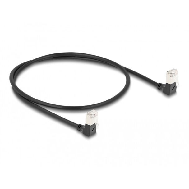 DeLOCK RJ45 Network Cable Cat.6A S/FTP Slim 90° downwards / downwards angled 0.5 m black