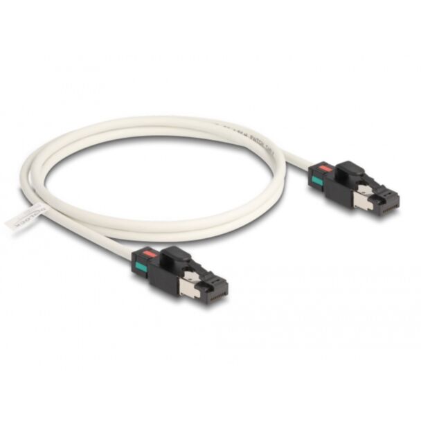 DeLOCK Network Cable RJ45 plug to plug Cat.6A S/FTP with rotatable colour clips 1 m white