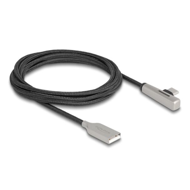 DeLOCK USB 2.0 Cable Type-A male to USB Type-C male angled with LED and Fast Charging 60 W 2 m