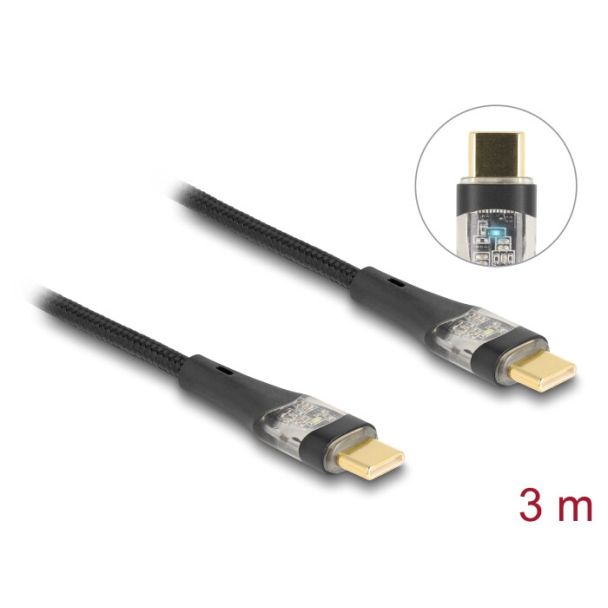 DeLOCK Cavo dati e ricarica rapida USB 2.0 Cavo USB Type-C maschio-maschio trasparente PD 3.0 da 100 W 3 m