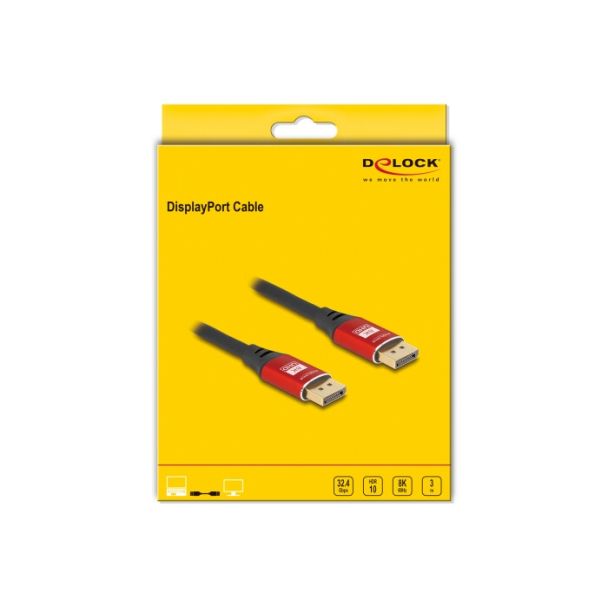 DeLOCK Cavo DisplayPort 8K 60 Hz 3 m metallo rosso