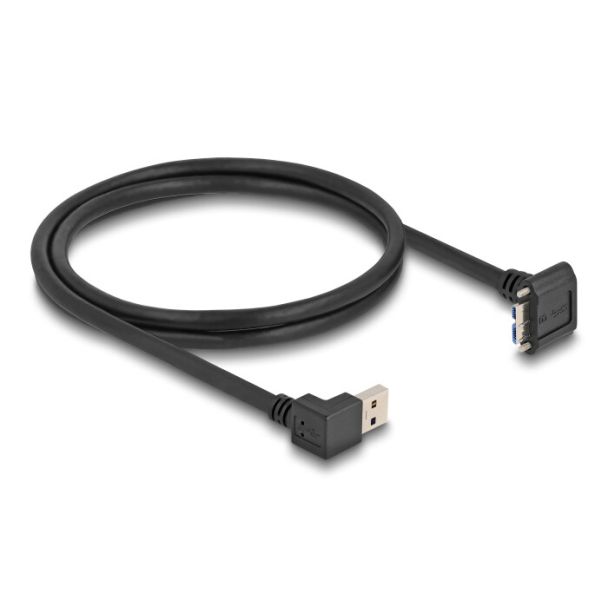 DeLOCK Cavo USB 5 Gbps Cavo USB Tipo-A maschio angolato a 90° verso il basso a USB Micro-B maschio con viti angolate a 90° verso il basso da 1 m nero
