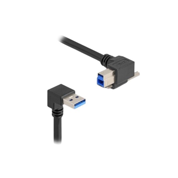 DeLOCK USB 5 Gbps Cable USB Type-A male 90° downwards angled to USB Type-B male with screw 90° right angled 1 m black