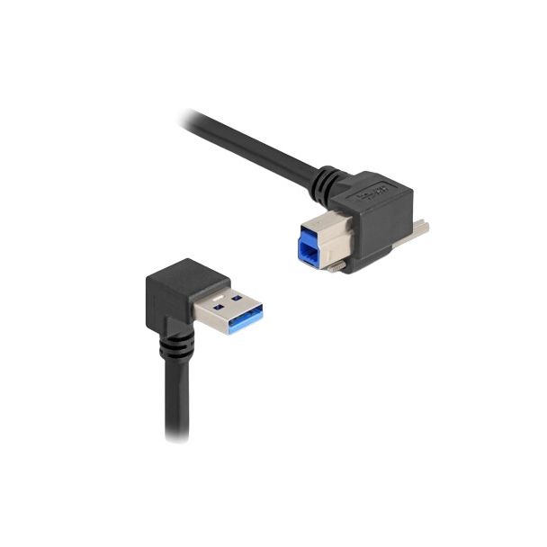 DeLOCK USB 5 Gbps Cable USB Type-A male 90° downwards angled to USB Type-B male with screw 90° right angled 1 m black