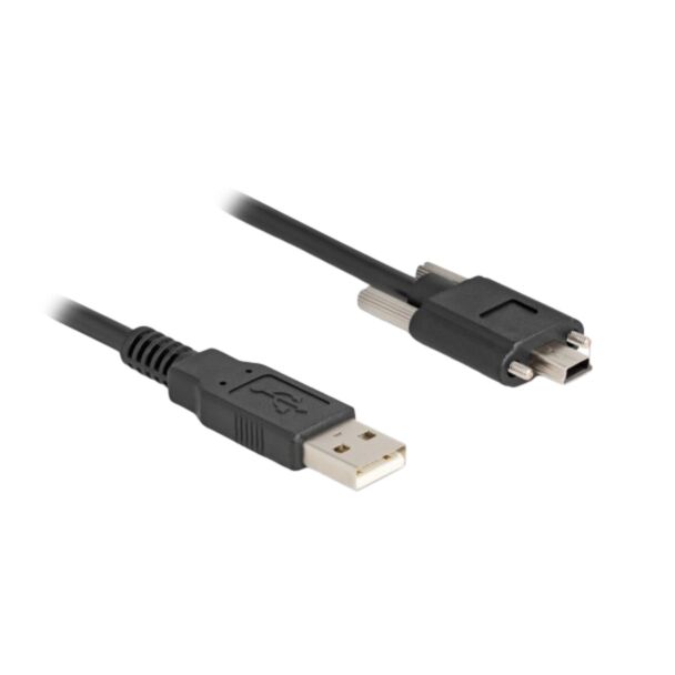 DeLOCK USB 2.0 Cable Type-A male to Type Mini-B male with screw distance 13 mm 1 m black