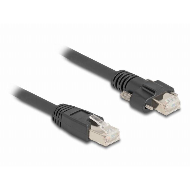 DeLOCK Cable RJ45 plug to RJ45 plug with screw distance 20 mm for GigE Camera Cat.6A S/FTP 1 m black