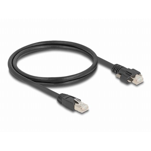 DeLOCK Cavo da RJ45 maschio a RJ45 maschio con viti 20 mm per telecamera GigE Cat.6A S/FTP 1 m nero
