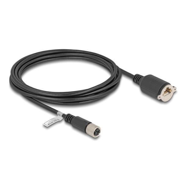 DeLOCK M12 Cable X-coded 8 pin female to RJ45 jack for installation Cat.6A S/FTP 3 m black