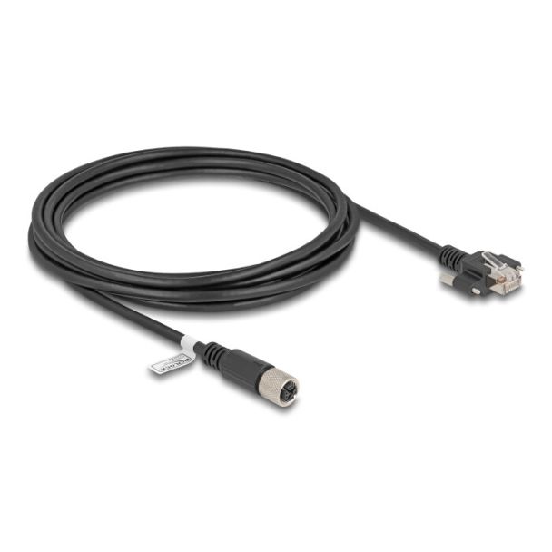 DeLOCK M12 Cable X-coded 8 pin female to RJ45 plug with screws Cat.6A S/FTP 3 m black