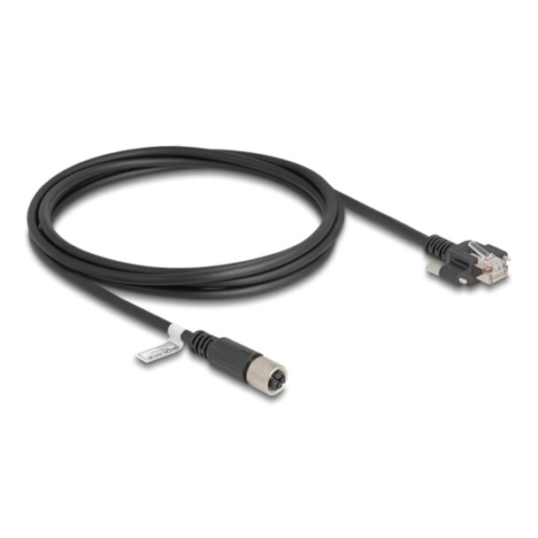 DeLOCK M12 Cable X-coded 8 pin female to RJ45 plug with screws Cat.6A S/FTP 2 m black