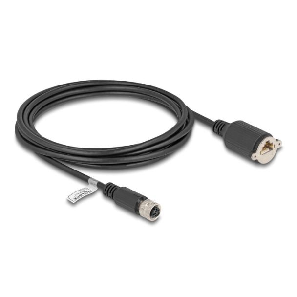 DeLOCK M12 Cable D-coded 4 pin female to RJ45 jack for installation Cat.5e FTP 3 m black