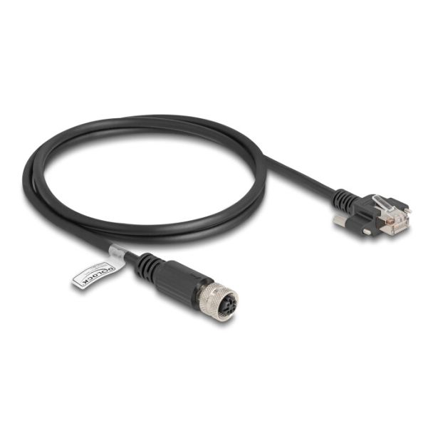 DeLOCK M12 Cable D-coded 4 pin female to RJ45 plug with screws Cat.5e FTP 1 m black