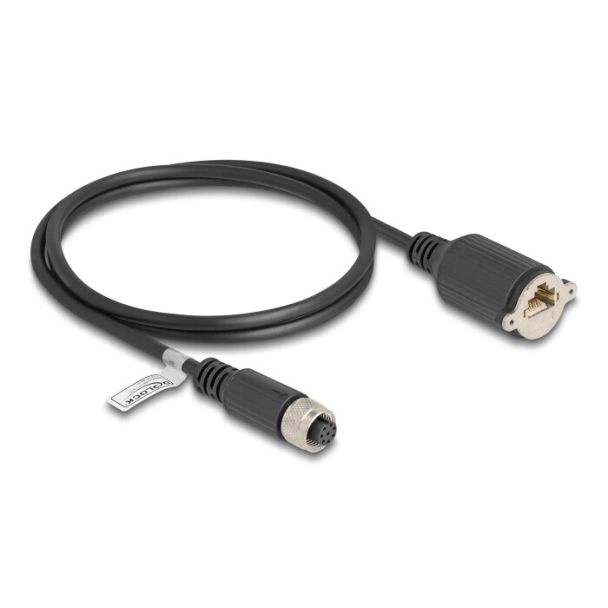 DeLOCK M12 Cable A-coded 8 pin female to RJ45 jack for installation Cat.5e FTP 1 m black