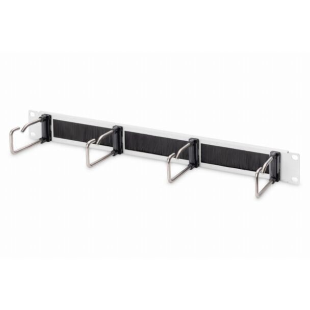 Digitus Pannello passacavi 1U con spazzola 4x anelli in acciaio 40x75 mm, grigio (RAL 7035)