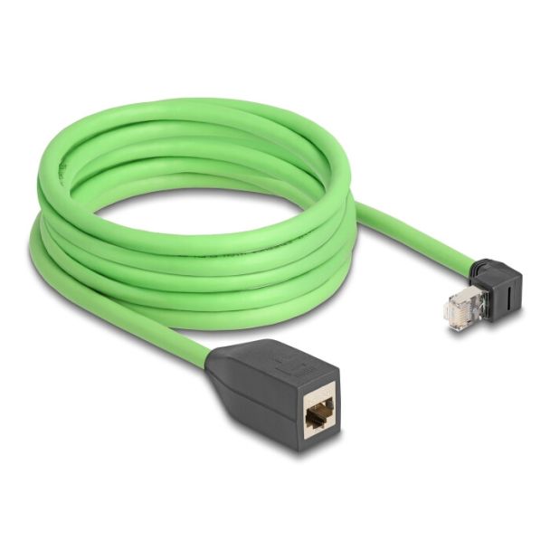 DeLOCK Cavo di prolunga di rete da RJ45 Cat.6A maschio angolato verso l'alto per femmina SF/UTP adatto per catene portacavi PUR (TPU) 5 m verde