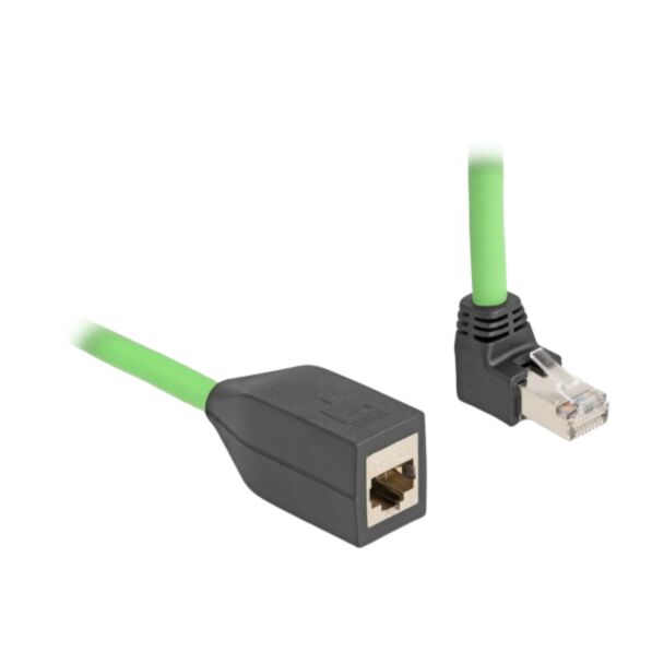 DeLOCK RJ45 Network Extension Cable Cat.6A plug upwards angled to jack SF/UTP suitable for drag chains PUR (TPU) 2 m green