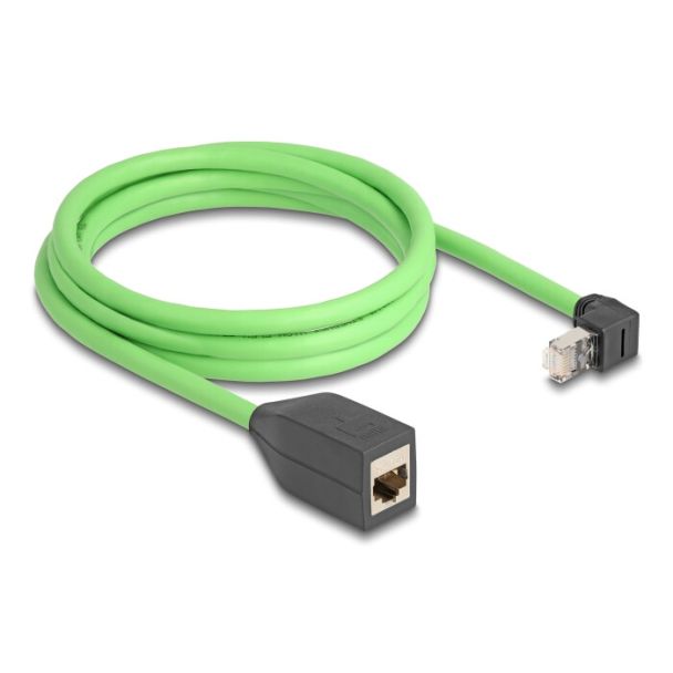 DeLOCK Cavo di prolunga di rete da RJ45 Cat.6A maschio angolato verso l'alto per femmina SF/UTP adatto per catene portacavi PUR (TPU) 2 m verde