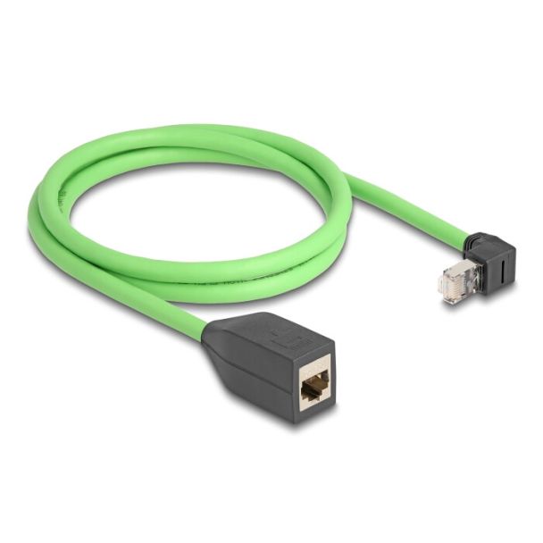DeLOCK Cavo di prolunga di rete da RJ45 Cat.6A maschio angolato verso l'alto per femmina SF/UTP adatto per catene portacavi PUR (TPU) 1 m verde