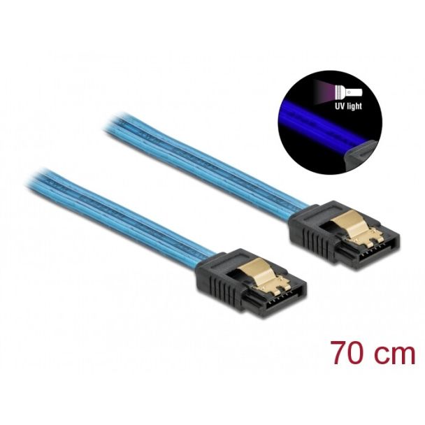 DeLOCK Cavo SATA 6 Gb/s UV effetto incandescente blu 70 cm