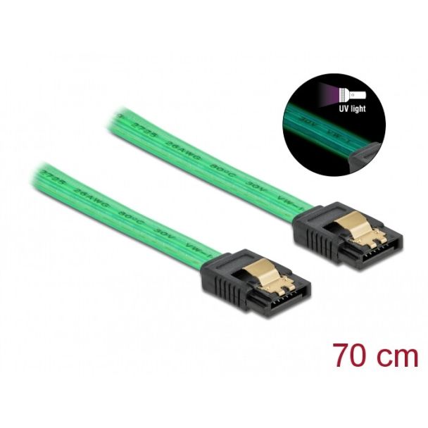 DeLOCK Cavo SATA 6 Gb/s UV effetto incandescente verde 70 cm