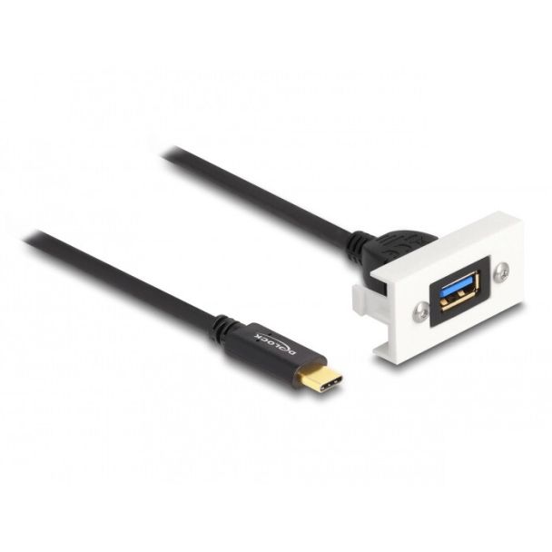 DeLOCK Easy 45 Module SuperSpeed USB 10 Gbps (USB 3.2 Gen 2) USB Type-A female to USB Type-C male with pigtail, 22,5 x 45 mm