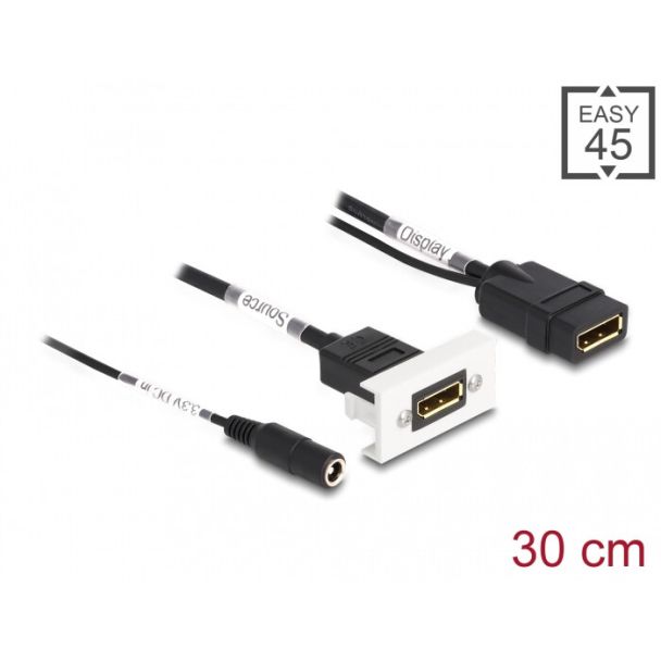 DeLOCK Modulo Easy 45 DisplayPort 4K 60 Hz con alimentazione DC 2,1 x 5,5 mm e cavo corto, 22,5 x 45 mm