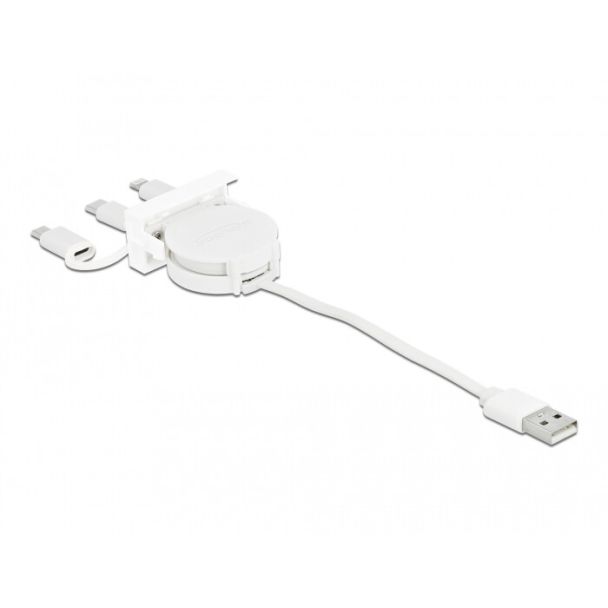DeLOCK Easy 45 Modulo USB 2.0 3 in 1 Cavo retrattile USB Tipo-A per USB-C, Micro USB e Lightning bianco