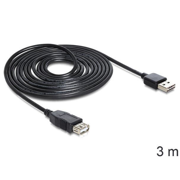 DeLOCK EASY-USB 2.0-A - USB 2.0-A, 3m USB cable USB A Black