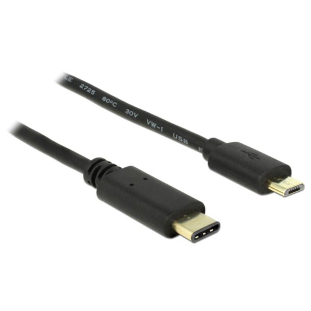 DeLOCK 2m, USB2.0-C/USB2.0 Micro-B USB cable Micro-USB B USB C Black