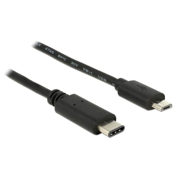 DeLOCK 0.5m, USB2.0-C/USB2.0 Micro-B USB cable Micro-USB B USB C Black