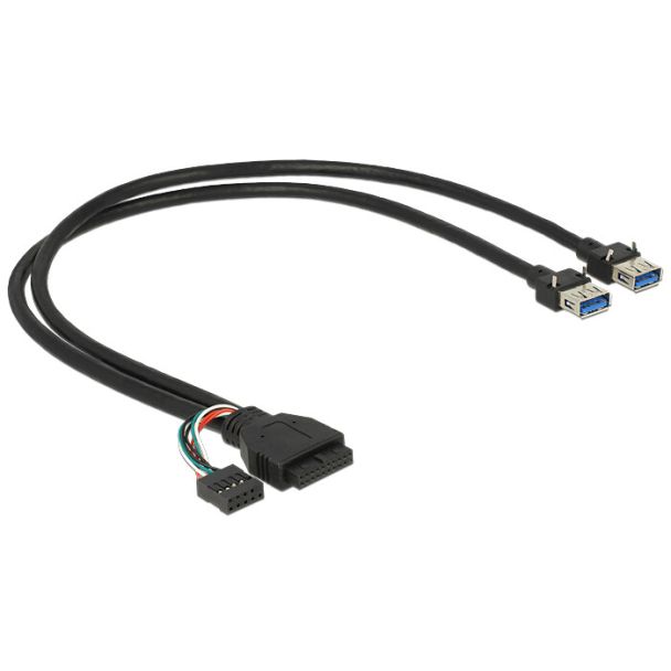 DeLOCK 0.45m USB 3.0 pin + USB 2.0 pin / 2 x USB 3.0 A USB cable 2.0/3.2 Gen 1 (3.1 Gen 1) 2 x USB A Black
