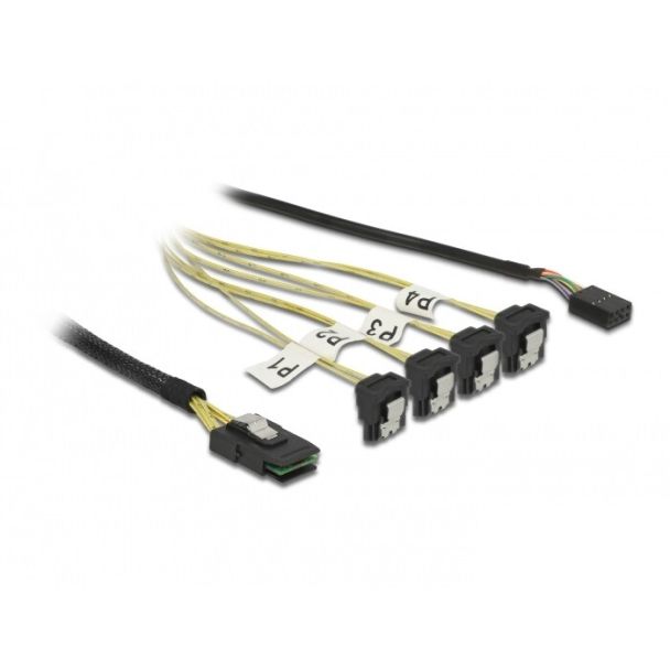 DeLOCK Cable Mini SAS SFF-8087 > 4 x SATA 7 Pin angled + Sideband 0.5 m