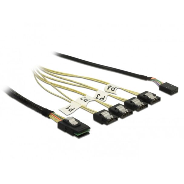 DeLOCK Cable Mini SAS SFF-8087 > 4 x SATA 7 pin + Sideband 0.5 m metal