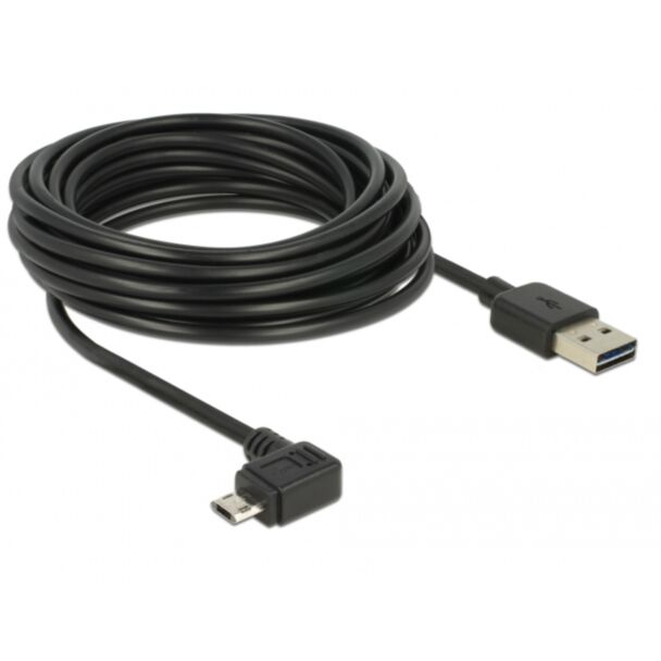 DeLOCK Cavo EASY-USB 2.0 Tipo-A maschio > EASY-USB 2.0 Tipo-Micro-B maschio nero con angolazione sinistra / destra da 5 m