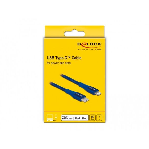 DeLOCK Cavo dati e cavo di ricarica USB Type-C per Lightning per iPhone, iPad e iPod da blu 2 m MFi
