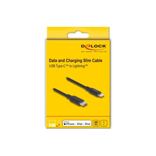 DeLOCK Cavo dati e ricarica sottile da USB Type-C per Lightning per iPhone, iPad, iPod nero 1 m MFi