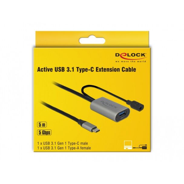 DeLOCK 85391 cavo USB USB 3.2 Gen 1 (3.1 Gen 1) 5 m USB A USB C Nero, Grigio