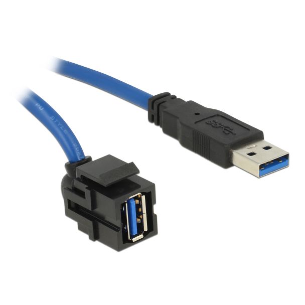 DeLOCK Keystone Module USB 5 Gbps type-A female 250° to type-A male with 1.5 m cable black