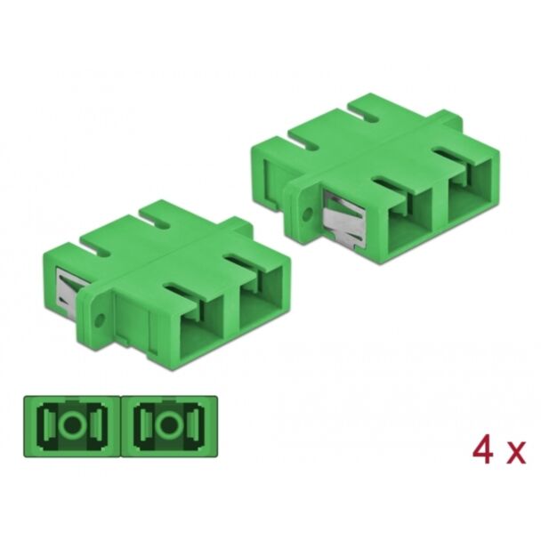 DeLOCK Accoppiatore in fibra ottica SC Duplex femmina per SC Duplex femmina monomodale 4 pezzi verde