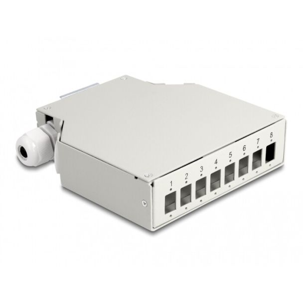 DeLOCK Scatola di distribuzione della fibra ottica per guida DIN 8 porte grigio