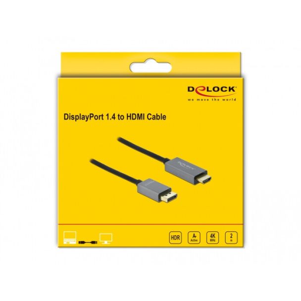 DeLOCK DisplayPort attivo 1.4 a cavo per HDMI 4K 60 Hz (HDR) da 2 m