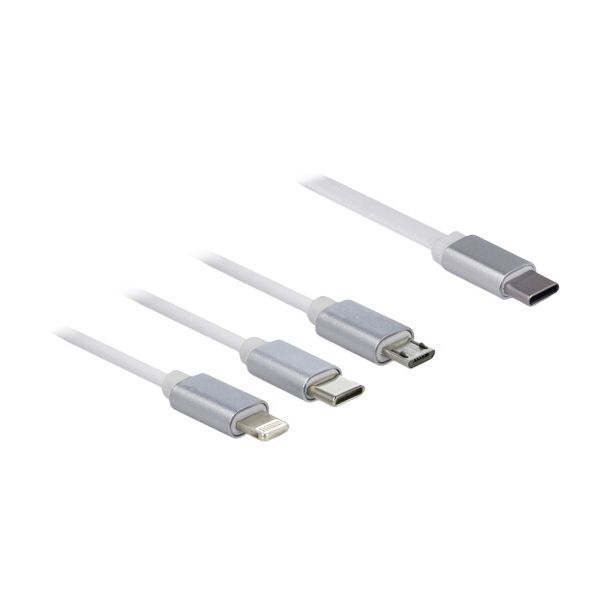 DeLOCK Cavo di ricarica retrattile USB Type-C 3 in 1 per Lightning / Micro USB / Micro USB / USB Type-C bianco