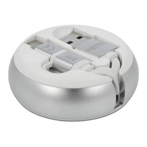 DeLOCK Cavo retrattile USB 2 in 1 dd Tipo A per Micro-B e USB-C bianco / argento