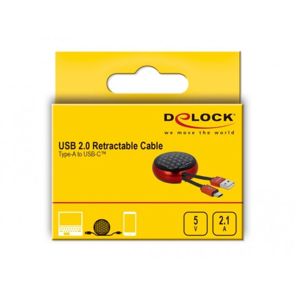 DeLOCK Cavo retrattile USB di Tipo-A per USB-C nero / rosso