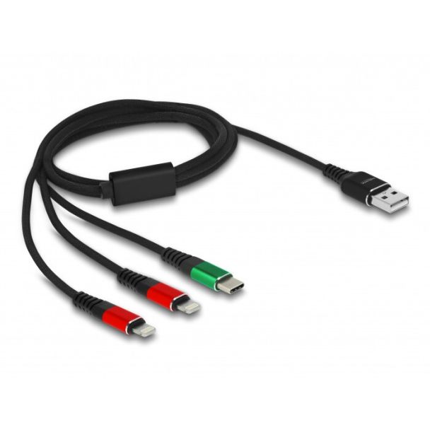 DeLOCK Cavo di ricarica USB 3 in 1 Tipo-A a 2 x Lightning / USB Type-C da 1 m