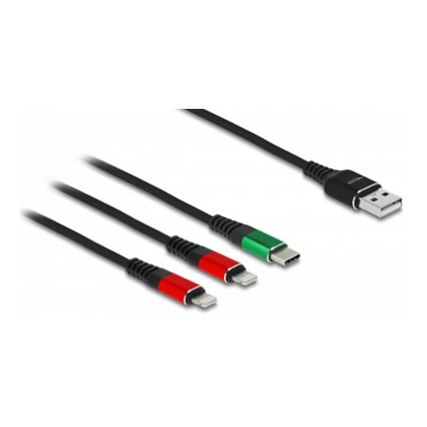 DeLOCK USB Charging Cable 3 in 1 Type-A to 2 x Lightning™ / USB Type-C™ 1 m