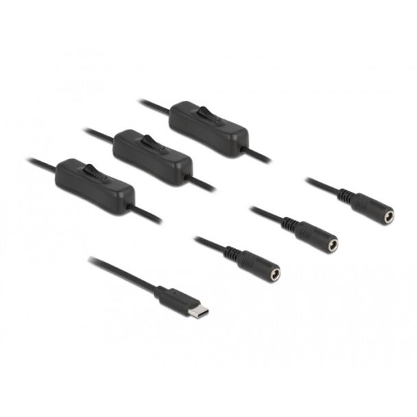 DeLOCK Cable USB Type-C male to 3 x DC 5.5 x 2.1 mm female with switch 1 m