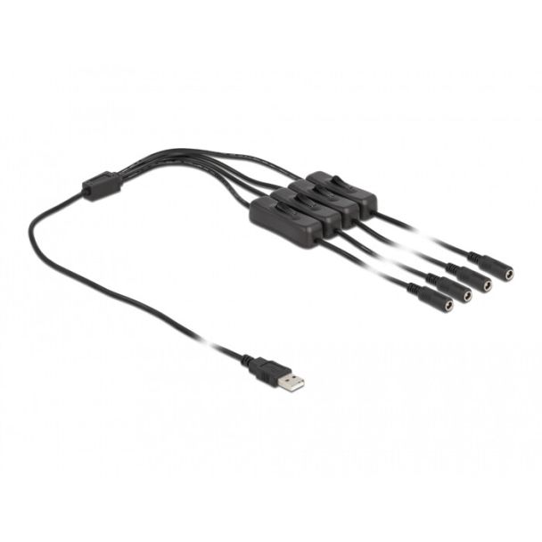 DeLOCK Cavo USB Tipo-A maschio per 4 x DC 5,5 x 2,1 mm femmina con interruttore 1 m